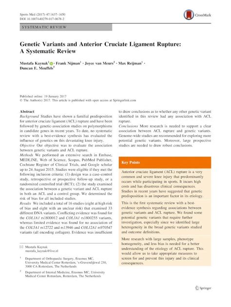 acl rupture genetic variants